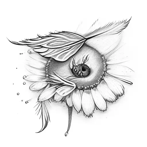 Single Wing That Has Feathers And Daisies