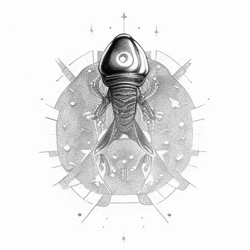 Alien Spaceship With Dna Beam Shooting Down And Atom At Bottom