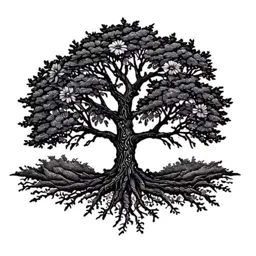 A Tree Of Life With Branches Made Of Hiking Trails And Flowers Blooming At The Roots