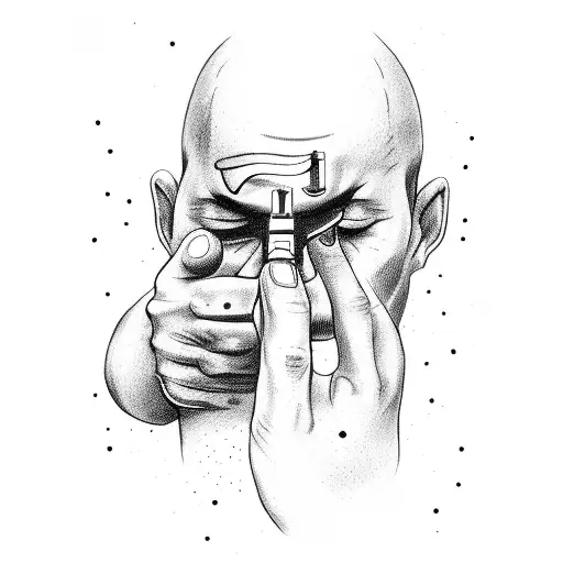 Man Closing His Eyes With His Fingers In Gun Format