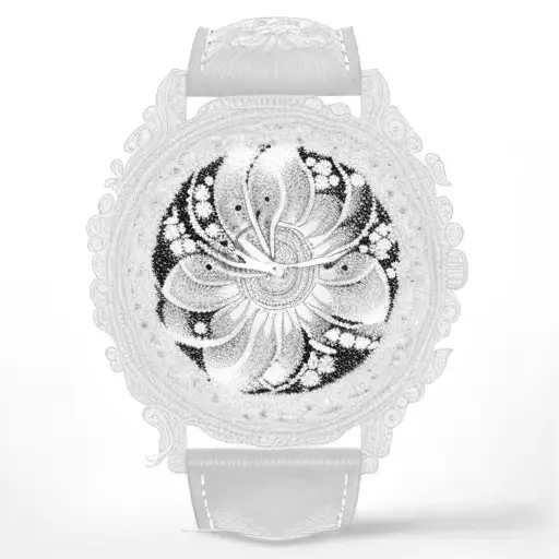A Watch With Intricate Floral Patterns And Galaxies Swirling Inside