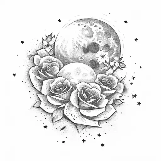 A Moon Made Of Roses With Stars Surrounding It