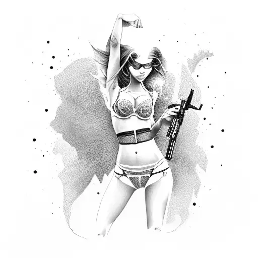 Girl With Victoria Secret Underwear And A Gun