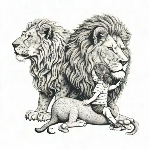 Lion And Little Girl Holding