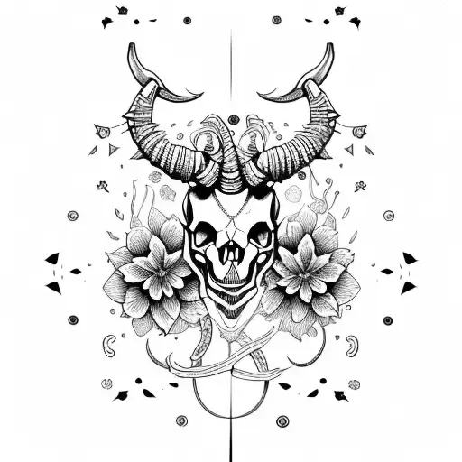 Capricorn Skull With Flowers
