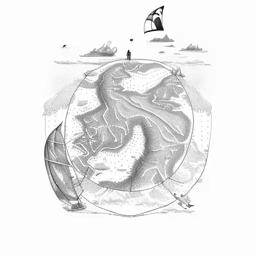 A Map Of New Caledonia With A Kitesurfing Kite Flying Above It