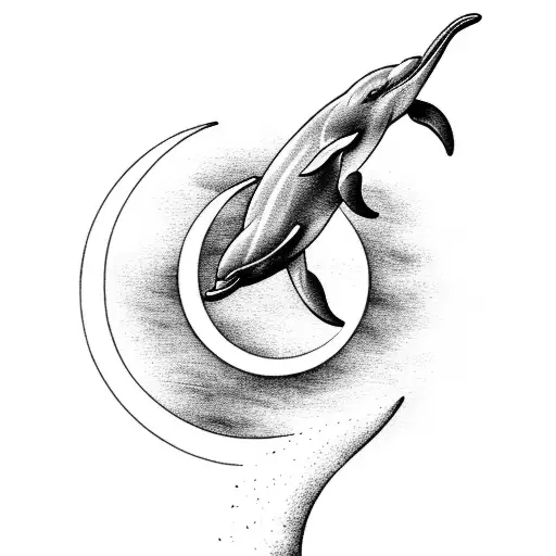 An Elegant Silhouette Of A Dolphin Jumping Over A Crescent Moon
