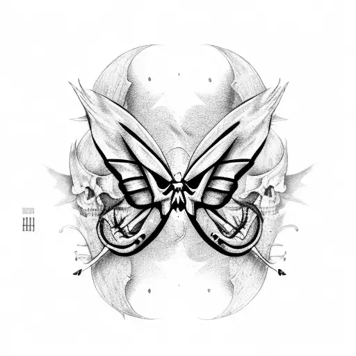 Butterfly And A Dragon Fusioned With Skull Thematics