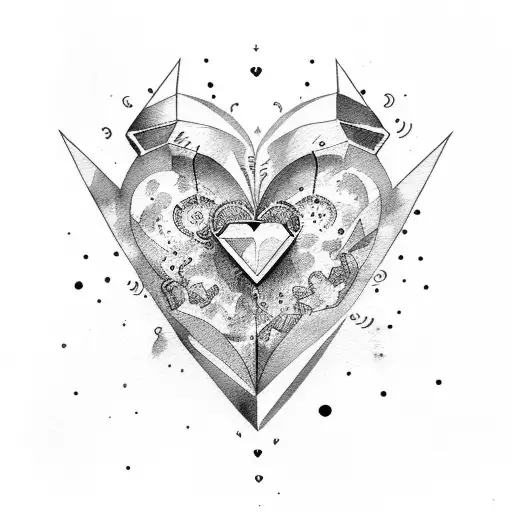 Watercolor Design With A Heart Gem