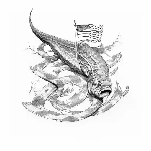 Eel Swimming Through A Forest Of American Flags