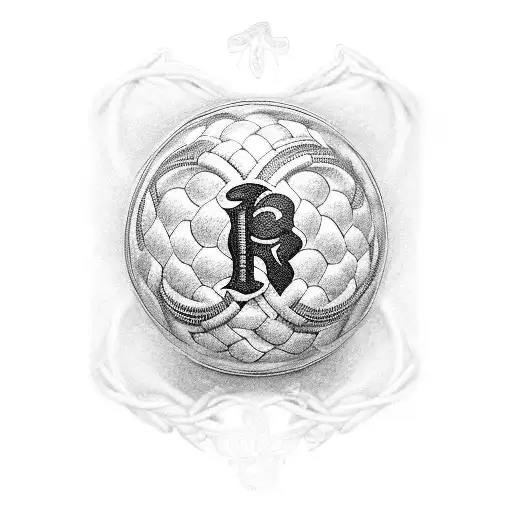 A Dotwork Tattoo Of The Client's Grandfather's Initials Intertwined With Football Laces