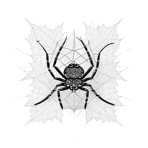 A Spider Crawling On A Web Made Of Intricate Leaf Patterns