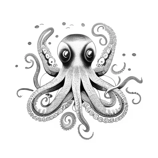 A Dotwork Octopus Playing A Guitar Surrounded By Nature Elements