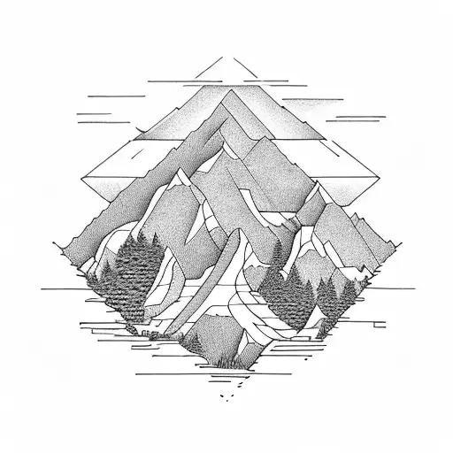 Architectural Blueprint Of A Mountain And Lake Scene