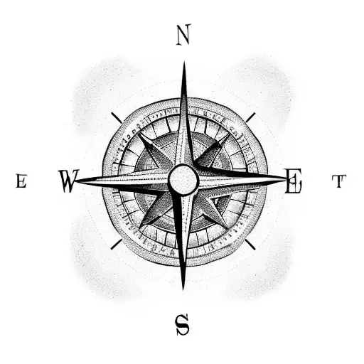 A Dotwork Design Of A Compass With Each Direction Representing A Family Member