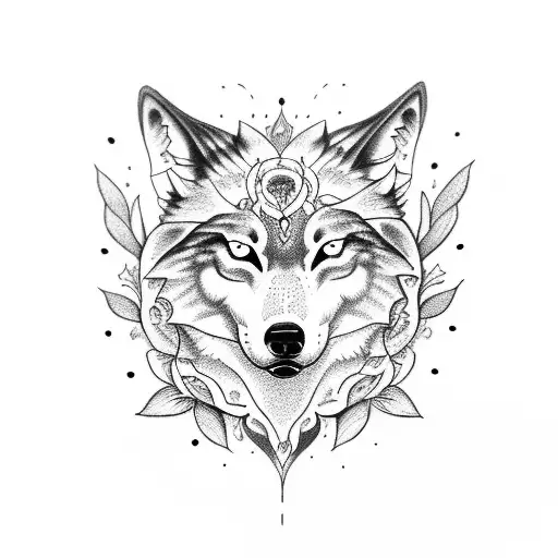 Side Profile Wolf With Lilies Flower