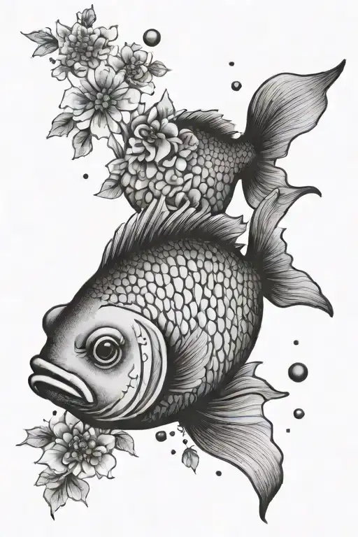 Coi Fish With Flowers