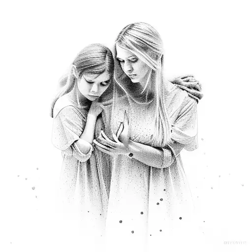 A Symbolic Representation Of A Mother And Daughter Transcending Darkness Together