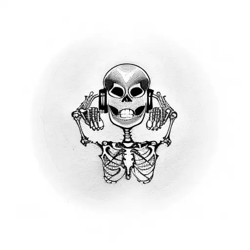 A Dj Turntable With A Skeleton Hand Operating It