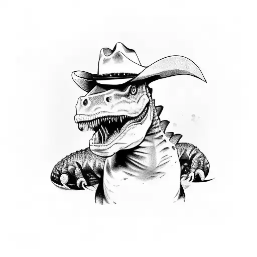Dinosaur Holding Revolvers And Wearing A Cowboy Hat
