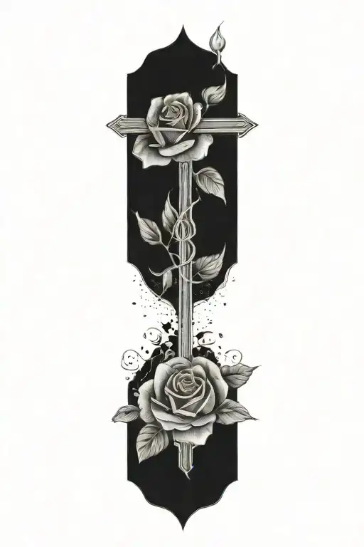 Upside Down Cross With Roses In The Background