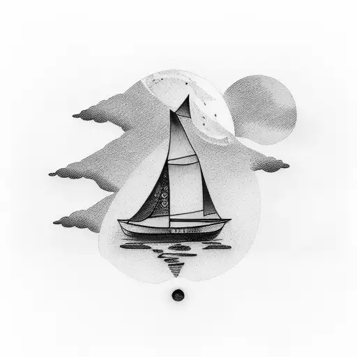 An Abstract Dotwork Tattoo Depicting A Camera Lens Morphing Into A Sailboat