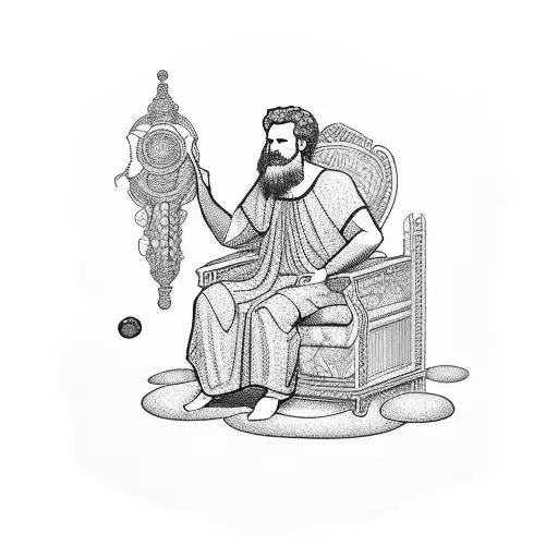 A Dotwork Illustration Of A Stoic Philosopher Sitting On A Pile Of Money