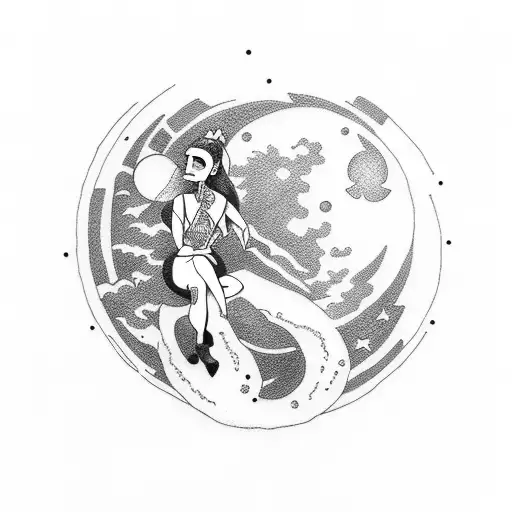 Smoking Lady Sitting On The Moon