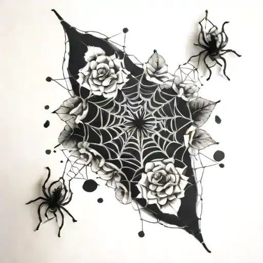 Spider Web And Flowers