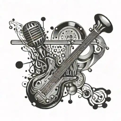 An Abstract Tattoo Featuring Bar Equipment Like Stirrers And Strainers Morphing Into A Music Staff