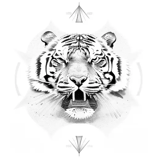 Tiger Looking At An Abstract Sun