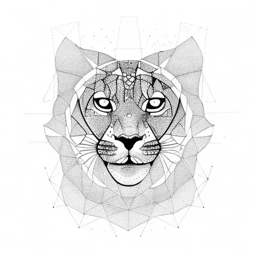 Geometrical Sitting Cheeta Outline With Floral Design Outside