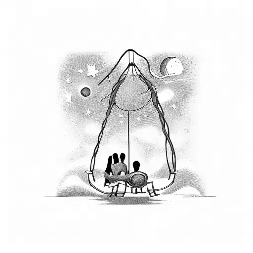 Two People Sit One Swing And Watch The Planet