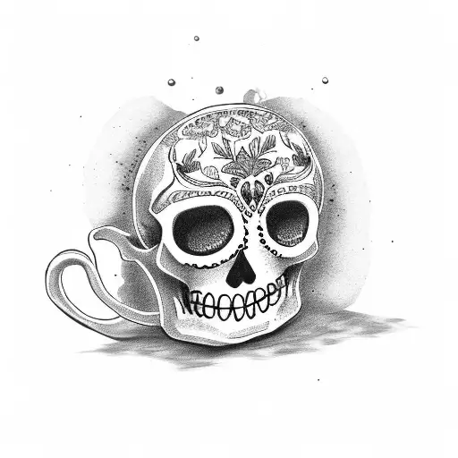 A Mexican Sugar Skull Holding A Coffee Mug