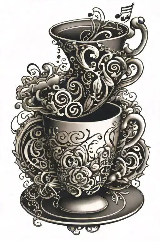 An Intricate Coffee Cup Design With Musical Notes Intertwined