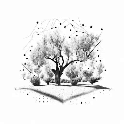 A Football Field With Olive Trees Lining The Sides