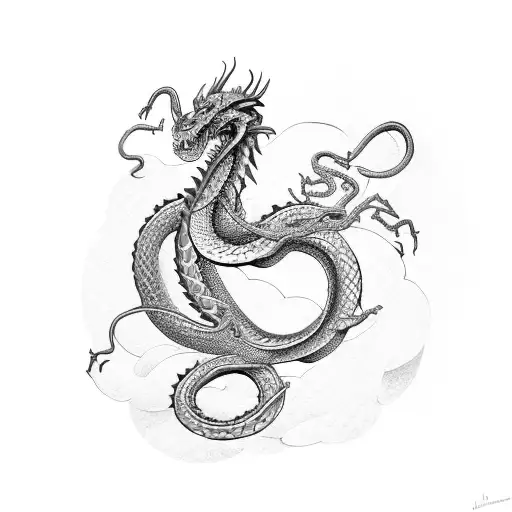 Dragon And Snake Around Open Book