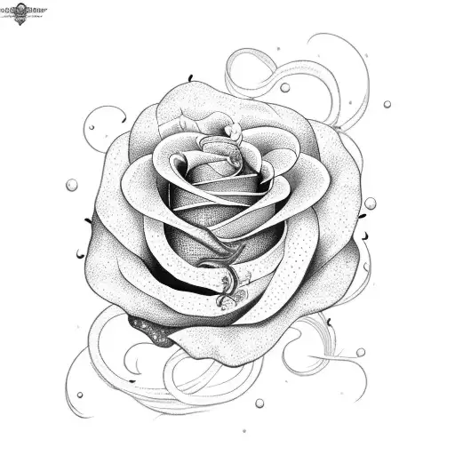 A Dotwork Tattoo Of A Rose With Swirling Vines That Form The Shape Of The Number 7