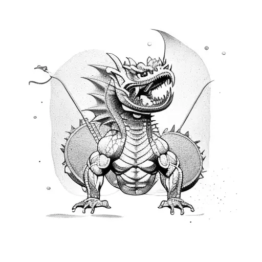 A Muscular Dragon Lifting Weights At The Gym