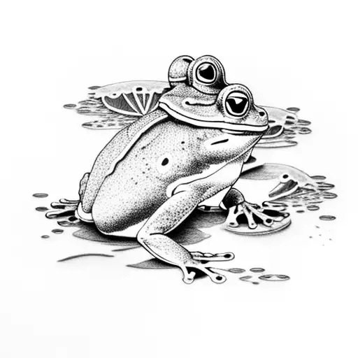 Frog Fishing While Sitting On Lilypad