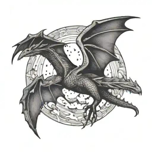 Wyvern Flying And Moon
