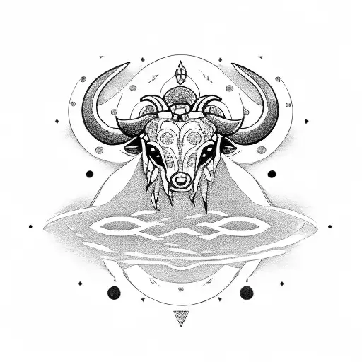 A Dotwork Tattoo Of A Libra And Taurus Symbol Merging With A Gaming Console