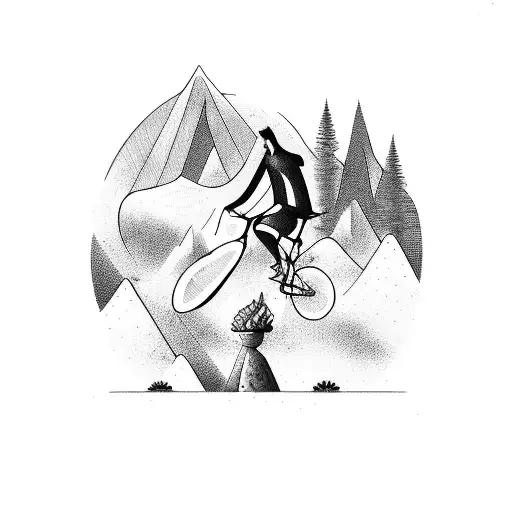 Man With Cycle On Mountain Overlooking