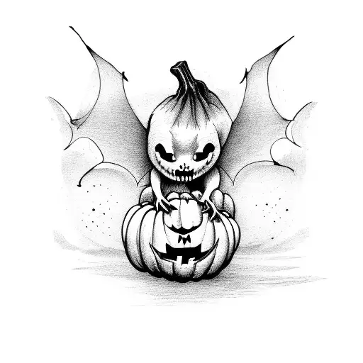 Ghost Holding Pumpkin With Bats
