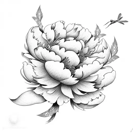 Peony With Dragonfly