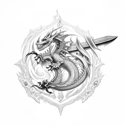 Dragon Flowers Sword Flame