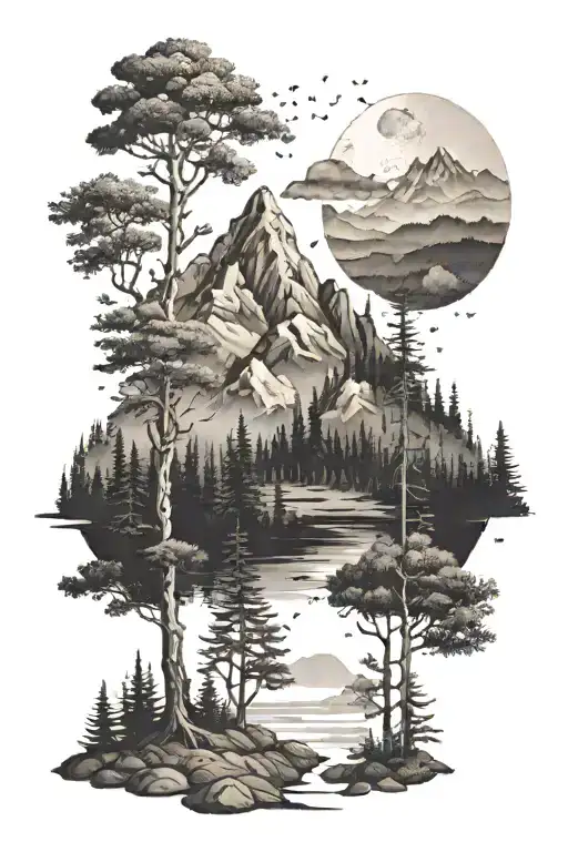 Forest Clearing With Mountains