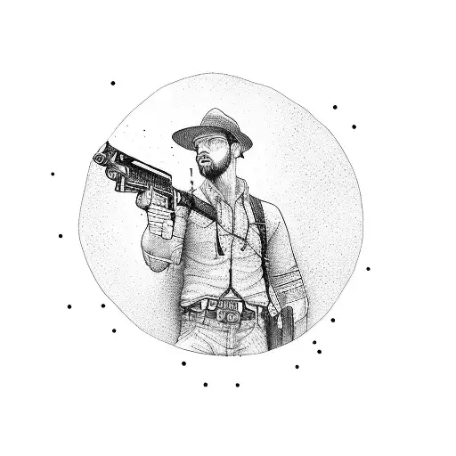 A Man With Book In His Hand And A Gun In His Other