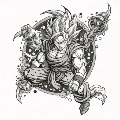 Create A Tattoo Featuring A Mix Of Metal Bands Logos And Dragon Ball Characters