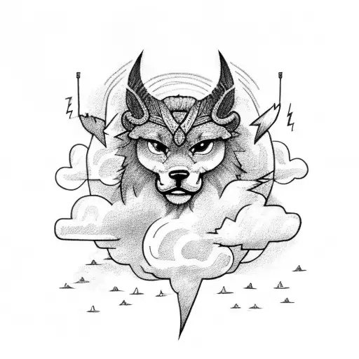 Clouds With Lightning And Norse Symbols